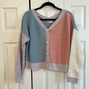 Colorblock Light Pink, Blue and Purple Cardigan Sweater